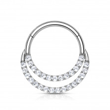 Кликер-двойное кольцо из титана с цирконами Clear