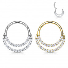 Кликер-двойное кольцо из титана с цирконами Clear