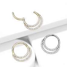 Кликер-двойное кольцо из титана Gold с цирконами Clear