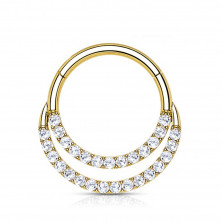 Кликер-двойное кольцо из титана Gold с цирконами Clear