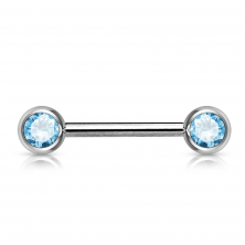 Штанга для соска из титана с кристаллами Light Blue (интернальная резьба)