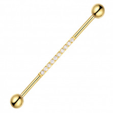 Штанга для индастриала из титана Gold 10 кристаллов Clear