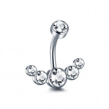 Банан в пупок из стали 7 кристаллов (интернальная резьба)