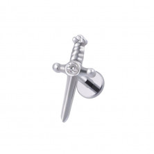 Лабрет с накруткой Кинжал со стразом из титана (интернальная резьба)