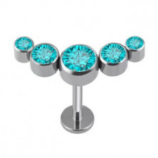 Лабрет с пятью кристаллами из титана Light Blue