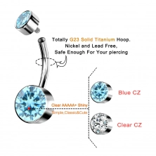 Банан в пупок из титана с кристаллами Swarovski Light Blue (интернальная резьба)