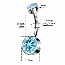 Банан в пупок из титана с кристаллами Swarovski Light Blue (интернальная резьба)