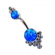 Банан в пупок из титана с опалами и фианитами Blue (интернальная резьба)